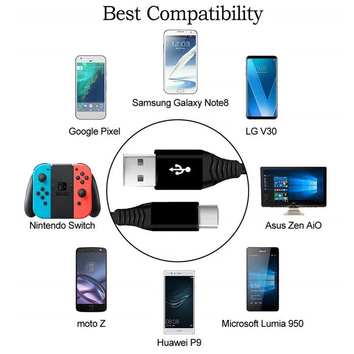 For iPhone 15 Series Type-C Cable, 1.8m Nylon Weaving 3A Type-C USB 3.0 Data Transfer Charging Cable for Xiaomi Huawei - Black - 6