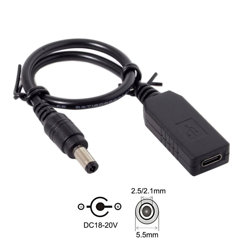 USB 3.1 Type C USB-C to DC 20V 5.5 2.5mm & 2.1mm Power Plug PD Emulator Trigger Cable for Laptop - 1