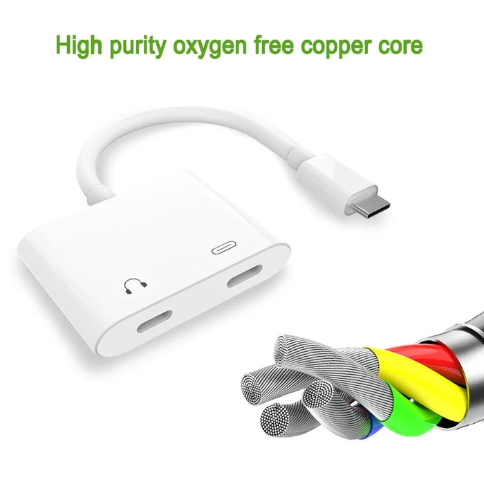 USB C Double Type-C Splitter Digital Audio Charging Adapter Converter Support PD Fast Charge - White - 2