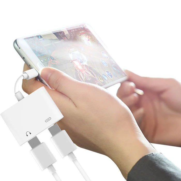 USB C Double Type-C Splitter Digital Audio Charging Adapter Converter Support PD Fast Charge - White - 4