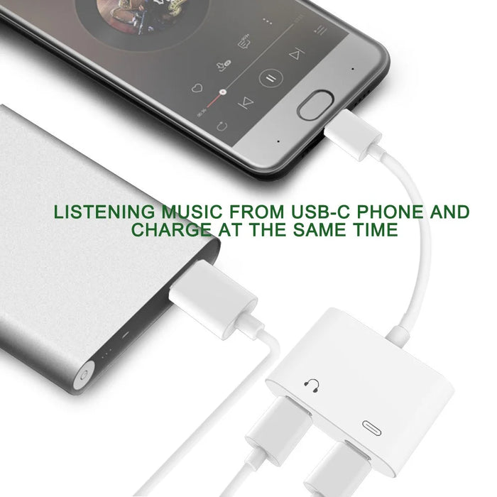 USB C Double Type-C Splitter Digital Audio Charging Adapter Converter Support PD Fast Charge - White - 6