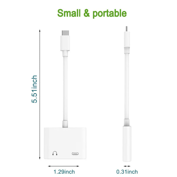 USB C Double Type-C Splitter Digital Audio Charging Adapter Converter Support PD Fast Charge - White - 7