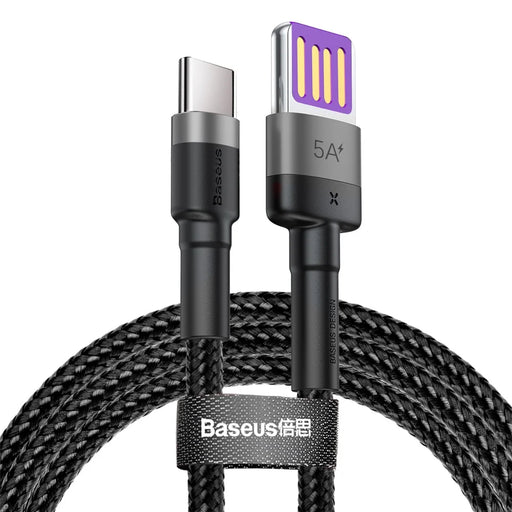 BASEUS Cafule HW Quick Charging Type-C Data Cable 40W Nylon Braided Charging Cord 1m - Grey / Black - 1
