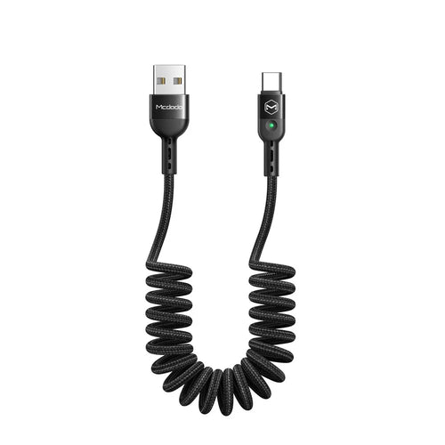 MCDODO Omega Series Retractable QC 4.0/3.0 Type-C Data Cable with LED Light 1.8m - Black - 1