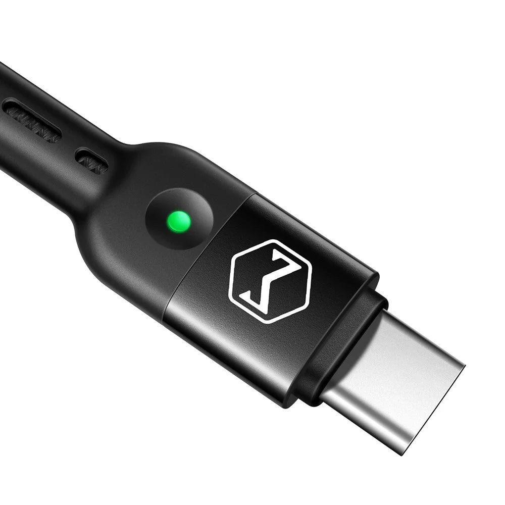 MCDODO Omega Series Retractable QC 4.0/3.0 Type-C Data Cable with LED Light 1.8m - Black - 2