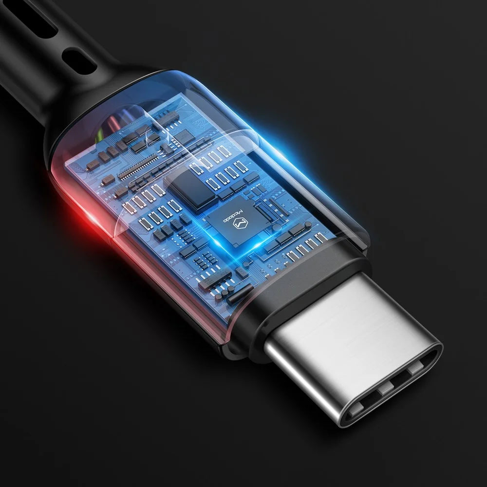 MCDODO Omega Series Retractable QC 4.0/3.0 Type-C Data Cable with LED Light 1.8m - Black - 5