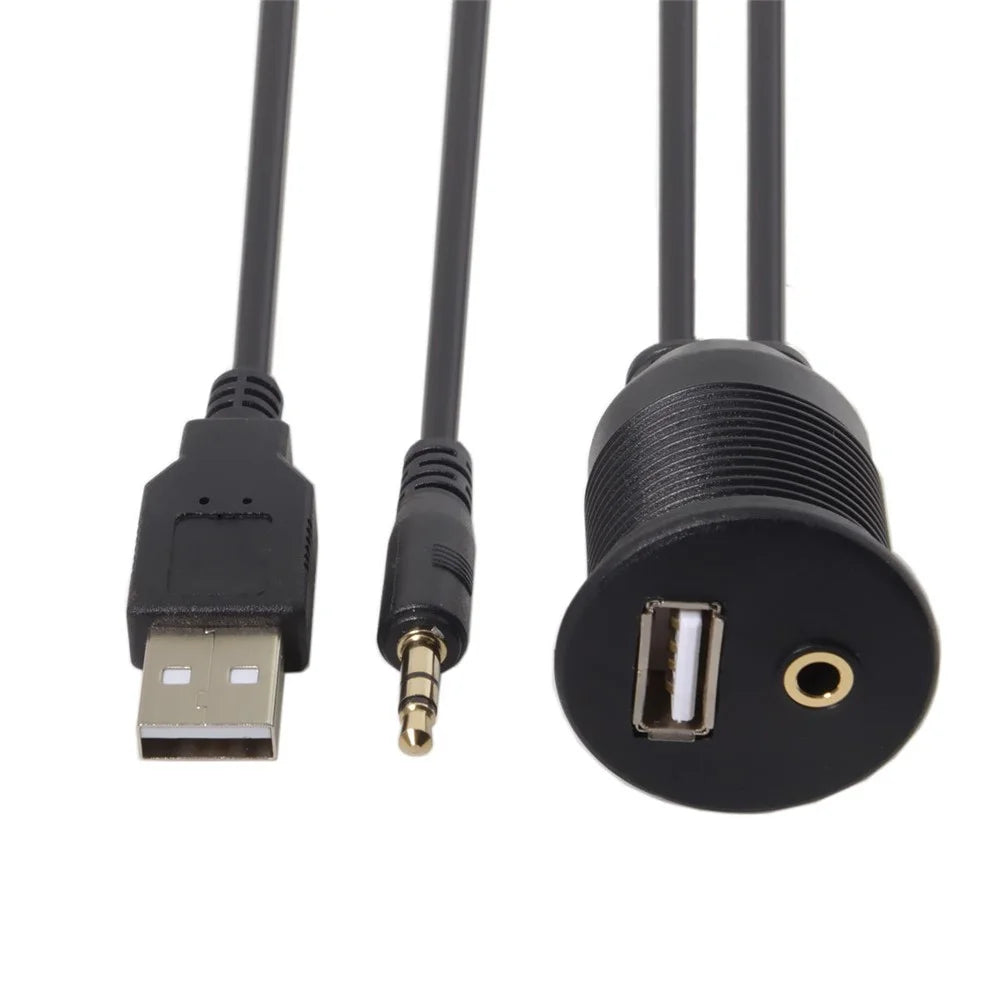 Combo USB 2.0 & 3.5mm AUX Male to Female Extension Cable with Waterproofable Mount Shell - 3
