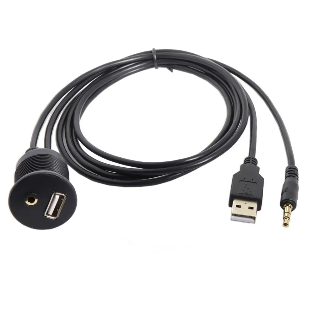 Combo USB 2.0 & 3.5mm AUX Male to Female Extension Cable with Waterproofable Mount Shell - 4