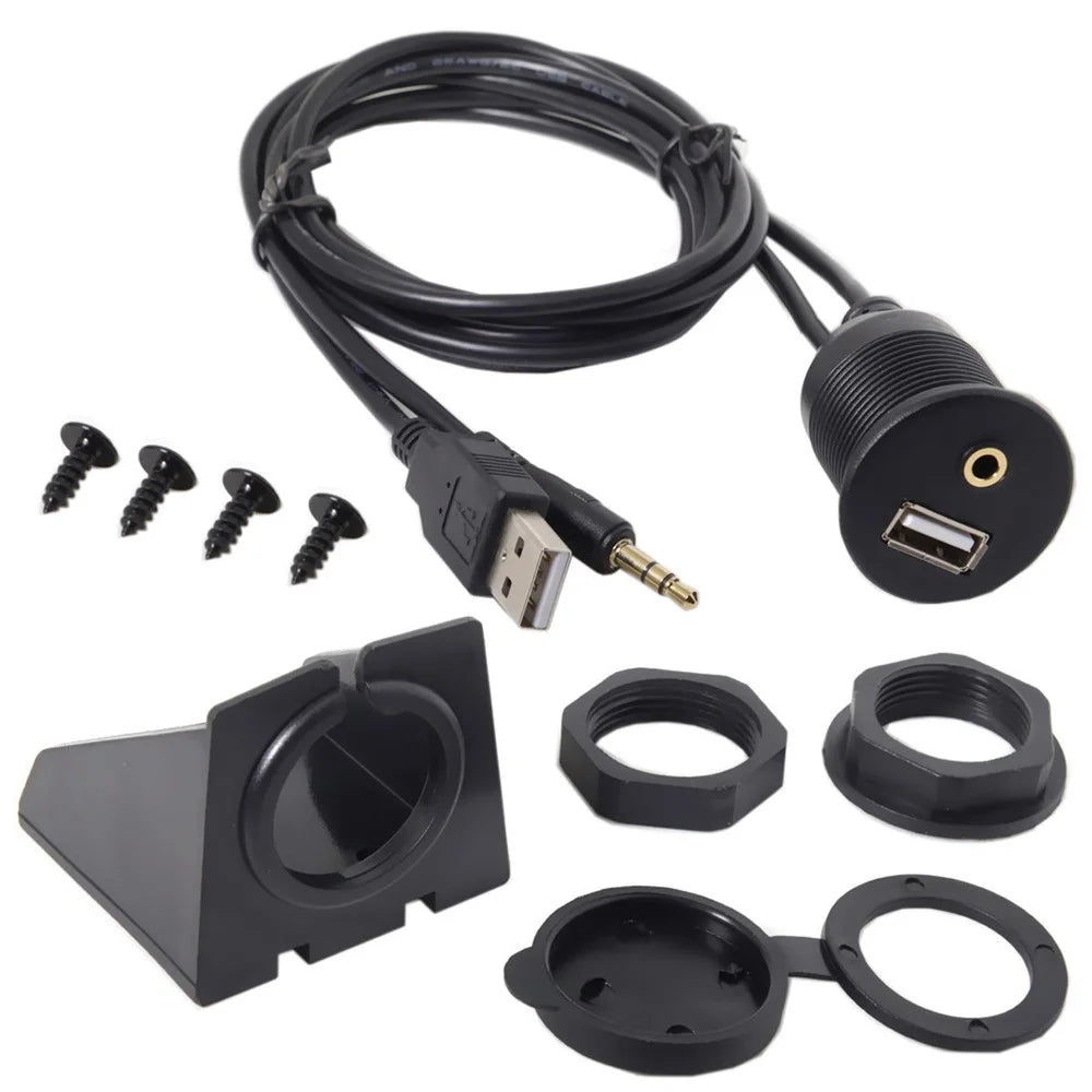 Combo USB 2.0 & 3.5mm AUX Male to Female Extension Cable with Waterproofable Mount Shell - 7
