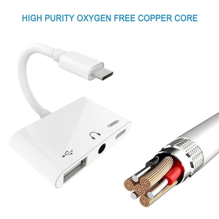 Type C to 3.5mm Headphone Jack OTG Adapter Converter USB-C to Music Audio OTG Card Reader - White - 2