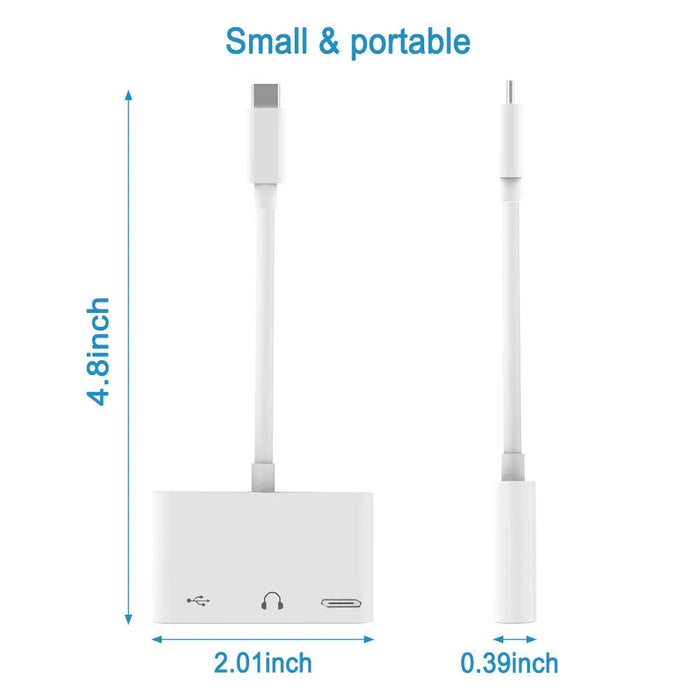 Type C to 3.5mm Headphone Jack OTG Adapter Converter USB-C to Music Audio OTG Card Reader - White - 3