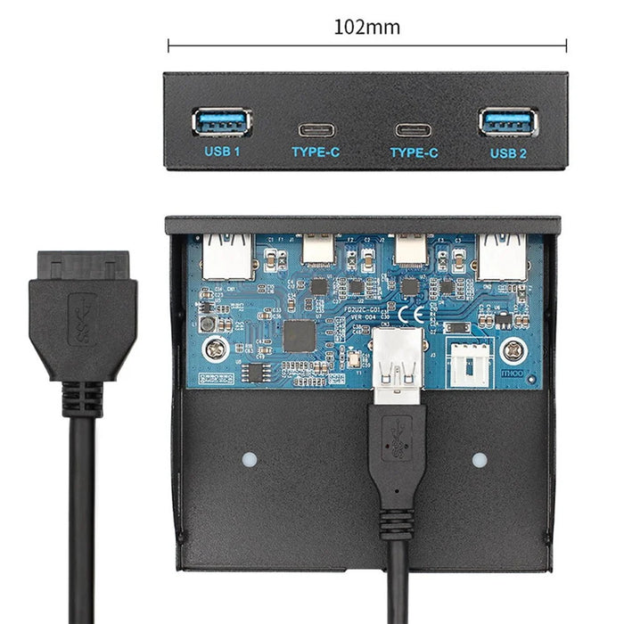 USB-C & USB 3.0 Hub 4 Ports Front Panel to Motherboard 20Pin Connector Cable for 3.5'' Floppy Bay - 2