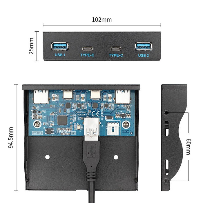 USB-C & USB 3.0 Hub 4 Ports Front Panel to Motherboard 20Pin Connector Cable for 3.5'' Floppy Bay - 6