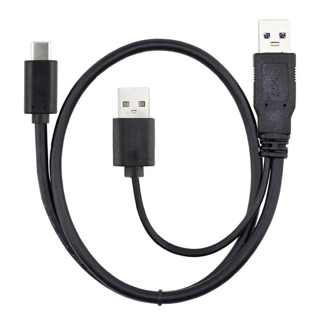 CY UC-125 USB Type-C to USB 3.0 Male & USB 2.0 Dual Power Data Y Cable for Laptop & Hard Disk - 1