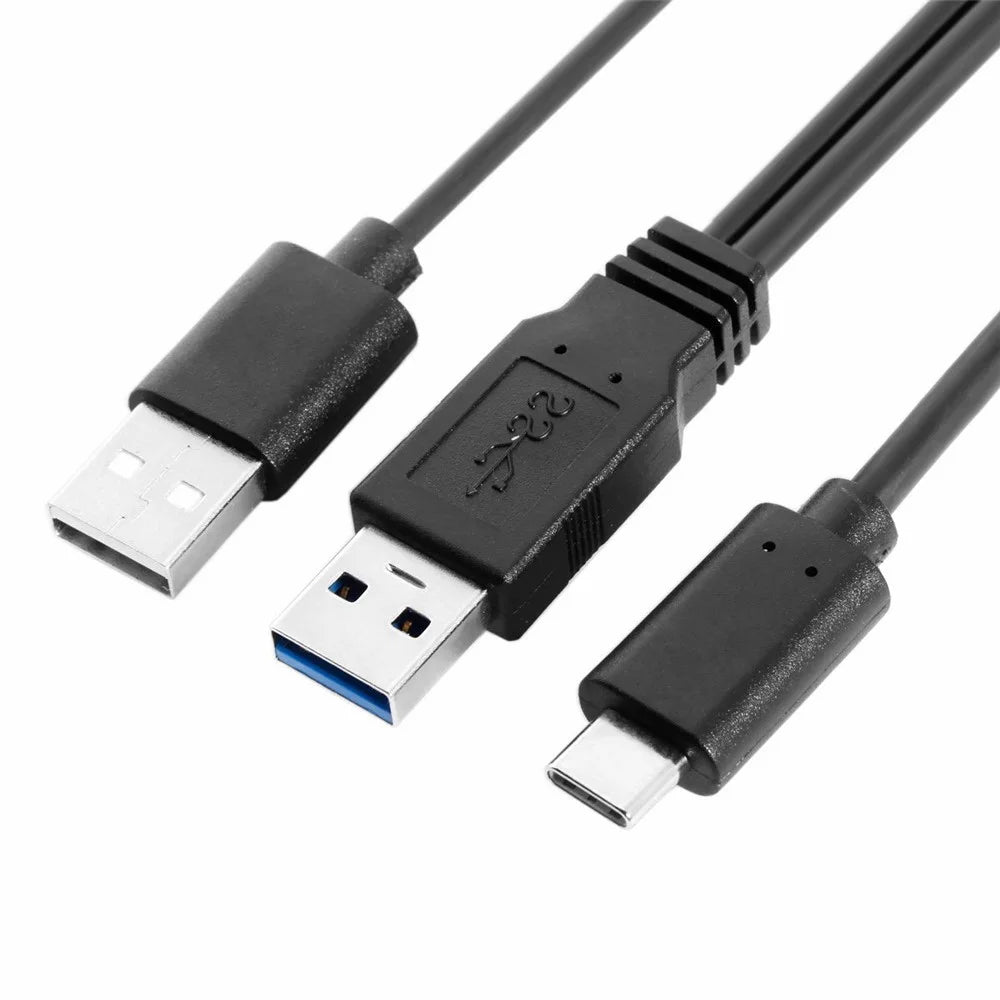 CY UC-125 USB Type-C to USB 3.0 Male & USB 2.0 Dual Power Data Y Cable for Laptop & Hard Disk - 2