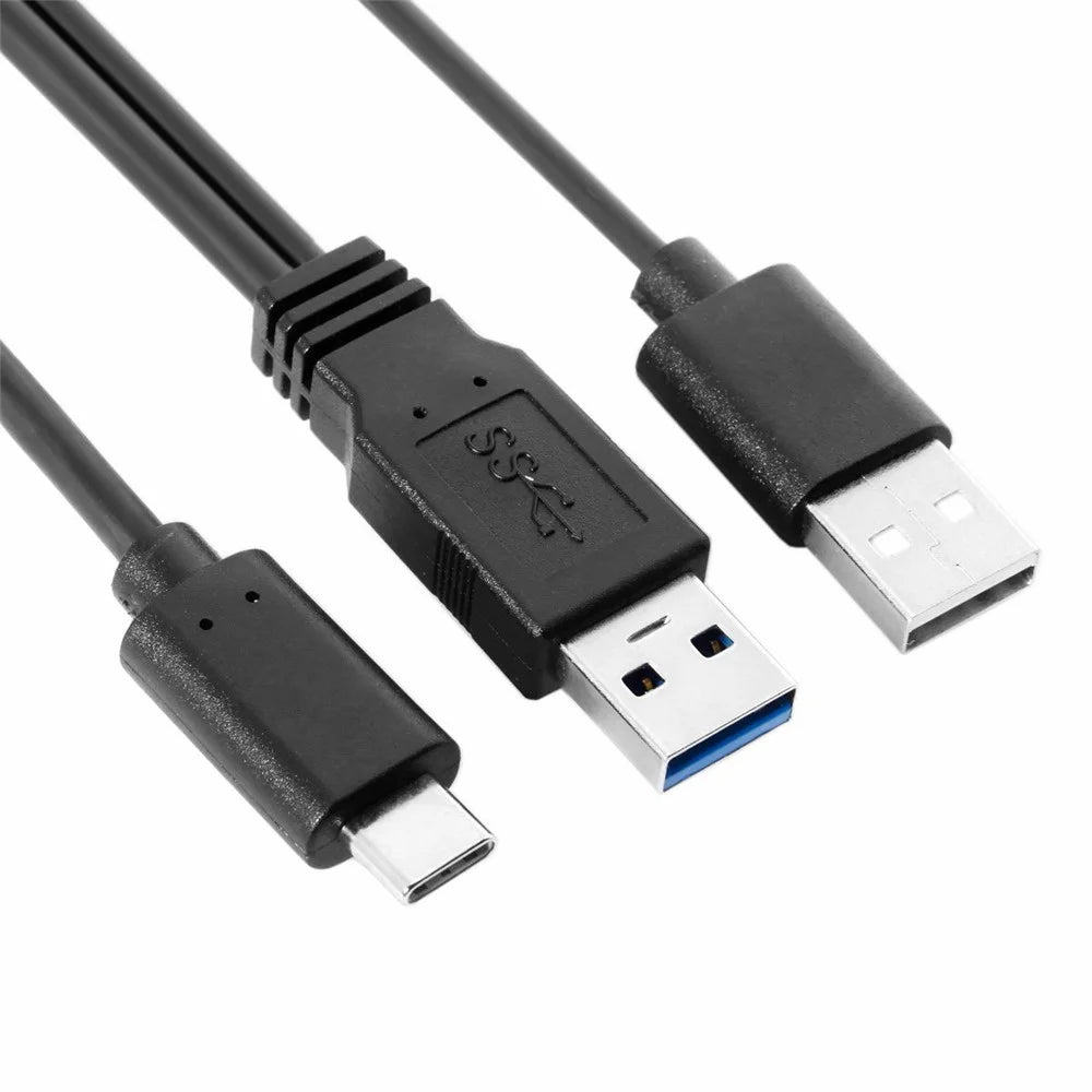 CY UC-125 USB Type-C to USB 3.0 Male & USB 2.0 Dual Power Data Y Cable for Laptop & Hard Disk - 3