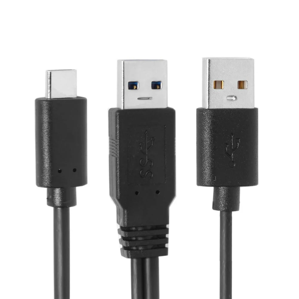 CY UC-125 USB Type-C to USB 3.0 Male & USB 2.0 Dual Power Data Y Cable for Laptop & Hard Disk - 5