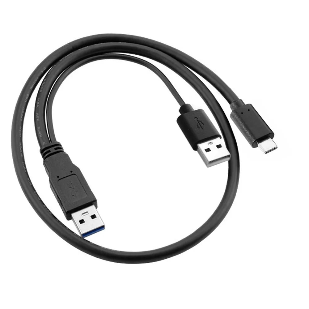 CY UC-125 USB Type-C to USB 3.0 Male & USB 2.0 Dual Power Data Y Cable for Laptop & Hard Disk - 6