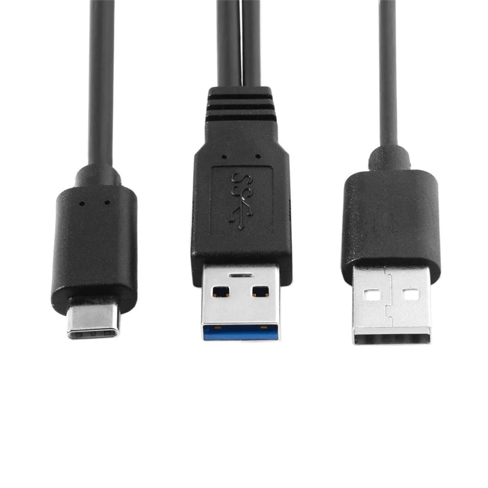 CY UC-125 USB Type-C to USB 3.0 Male & USB 2.0 Dual Power Data Y Cable for Laptop & Hard Disk - 7