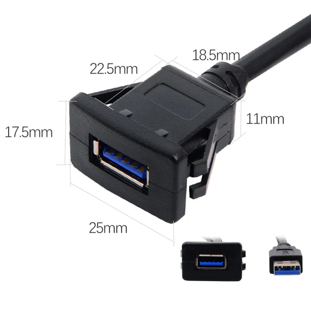 1M Waterproof Single USB 3.0 Extension Latch Mount Car AUX Cable for Dashboard Panel - 6