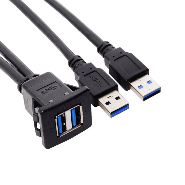 1M Waterproof Dual USB 3.0 Extension Latch Mount Car AUX Cable for Dashboard Panel - 1