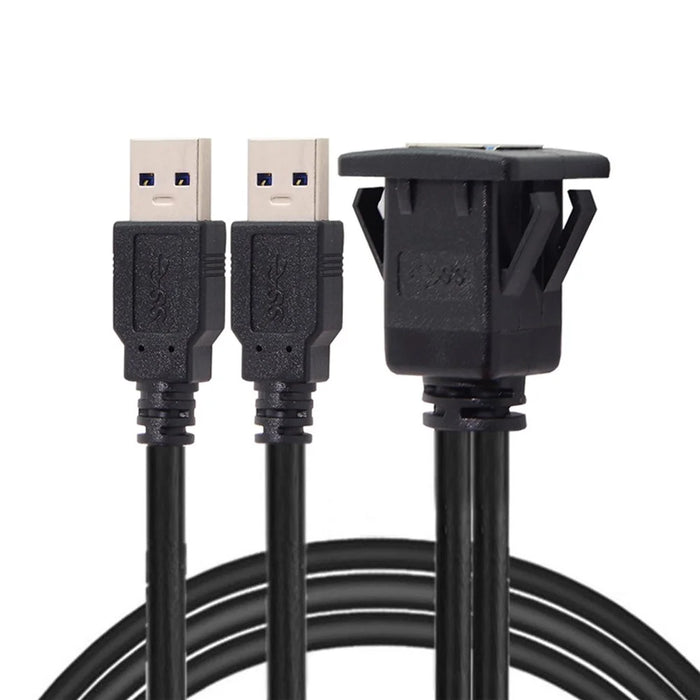 1M Waterproof Dual USB 3.0 Extension Latch Mount Car AUX Cable for Dashboard Panel - 2