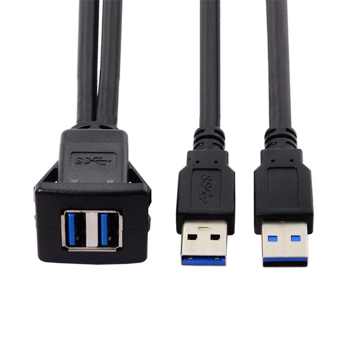 1M Waterproof Dual USB 3.0 Extension Latch Mount Car AUX Cable for Dashboard Panel - 3