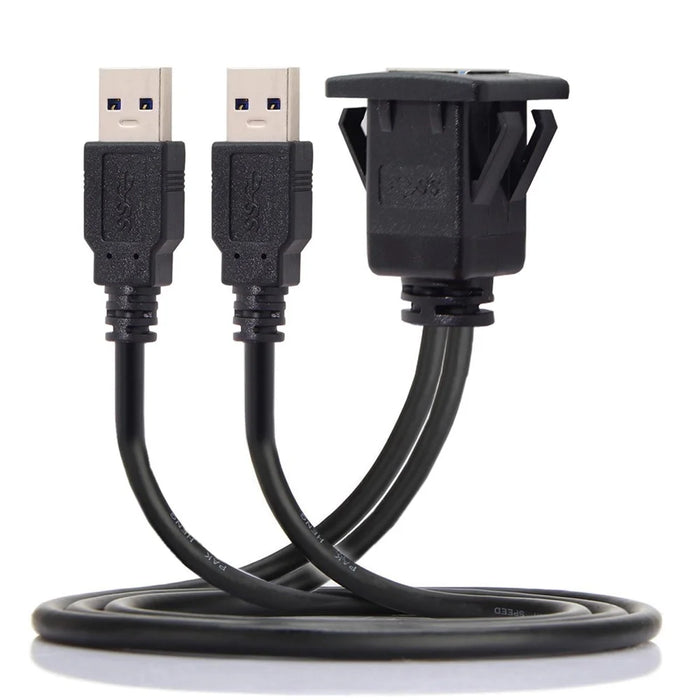 1M Waterproof Dual USB 3.0 Extension Latch Mount Car AUX Cable for Dashboard Panel - 4
