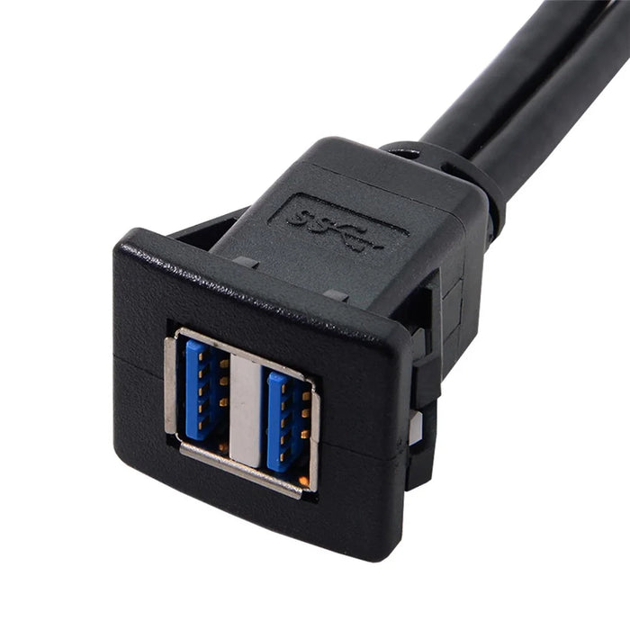 1M Waterproof Dual USB 3.0 Extension Latch Mount Car AUX Cable for Dashboard Panel - 6