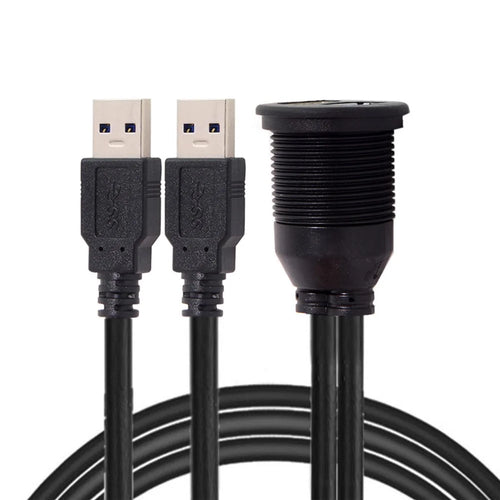 1M Waterproof Dual USB 3.0 Extension AUX Flush Mount Car Mount Extension Cable for Dashboard Panel - 1