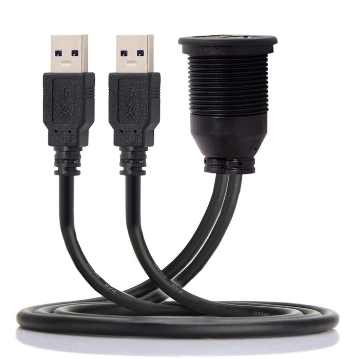 1M Waterproof Dual USB 3.0 Extension AUX Flush Mount Car Mount Extension Cable for Dashboard Panel - 2