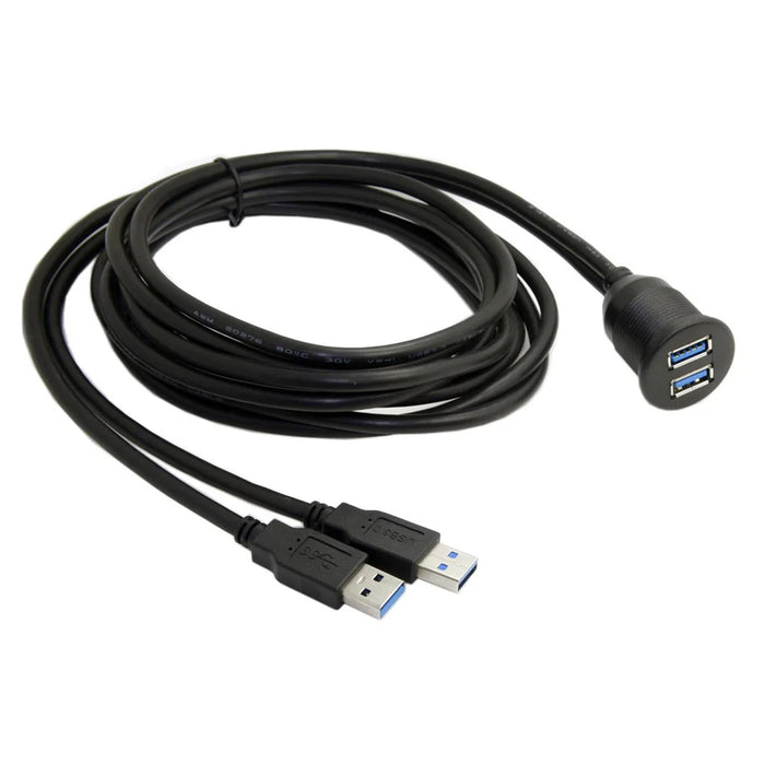1M Waterproof Dual USB 3.0 Extension AUX Flush Mount Car Mount Extension Cable for Dashboard Panel - 5