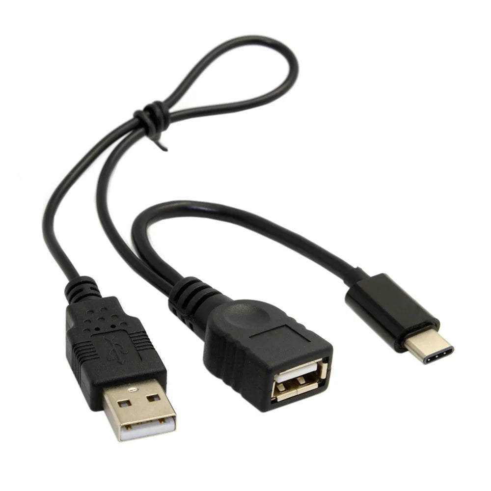 USB 3.1 Type-C to USB 2.0 Female OTG Data Cable with Extral Power - Black - 1