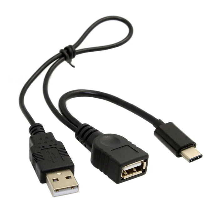 USB 3.1 Type-C to USB 2.0 Female OTG Data Cable with Extral Power - Black - 1