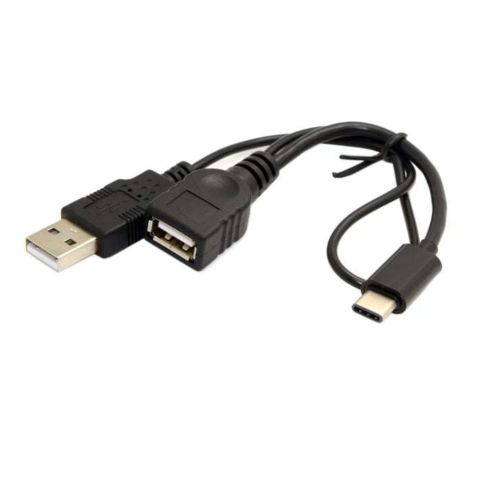USB 3.1 Type-C to USB 2.0 Female OTG Data Cable with Extral Power - Black - 4