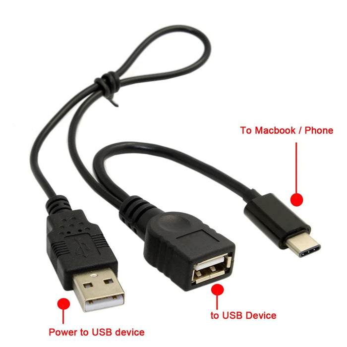 USB 3.1 Type-C to USB 2.0 Female OTG Data Cable with Extral Power - Black - 5