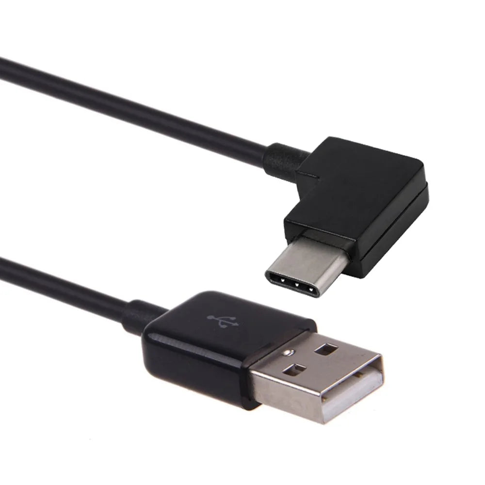 Right Angled Type C USB-C to USB 2.0 Cable 90 Degree Connector for Tablet & Mobile Phone - Black - 5