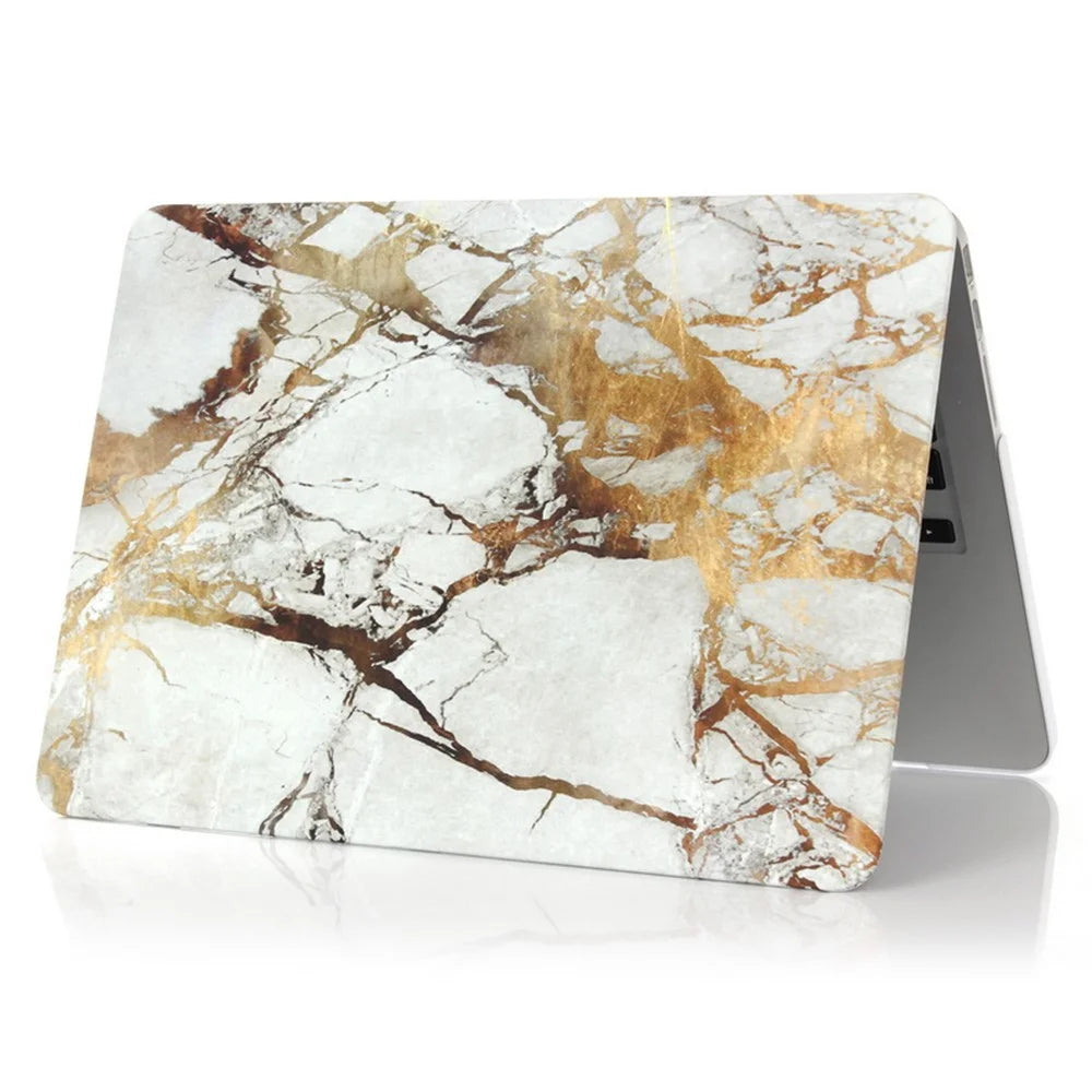 Marble Pattern Hard Plastic Cover for Apple MacBook 12-inch - Gold Color / Grey - 1