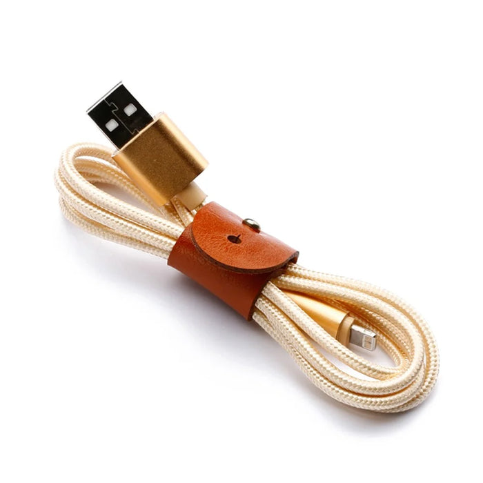 3PCS / Lot PU Leather Cable Cord Wire Earphone Bobbin Winder Organizer - Light Brown - 5