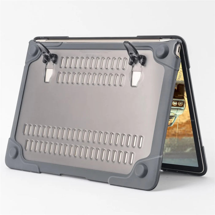Two-pieces Plastic + TPU Hybrid Case with Stand for MacBook 12-inch with Retina Display (2015) - Grey - 7