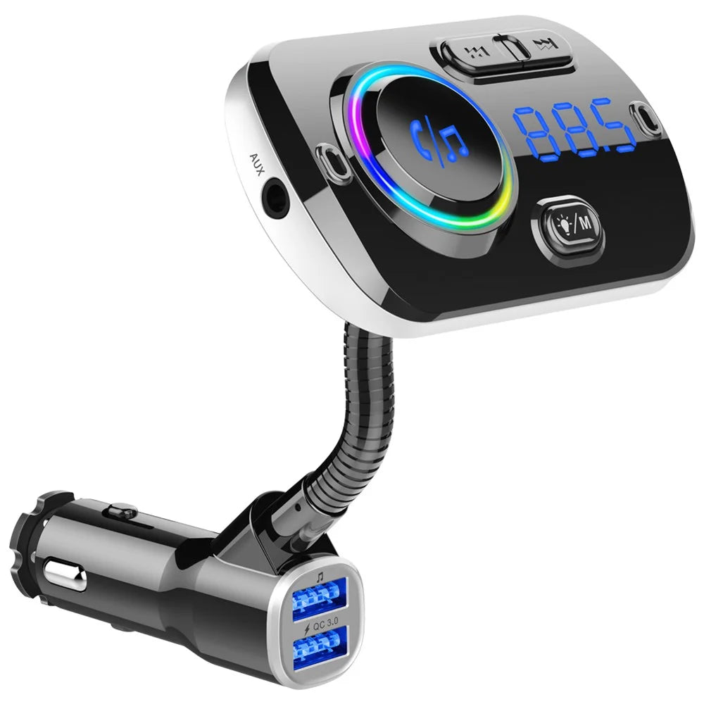 Bluetooth-compatible Car MP3 Player FM Transmitter Fast Charge Dual USB Breathing Atmosphere Light - Black - 1