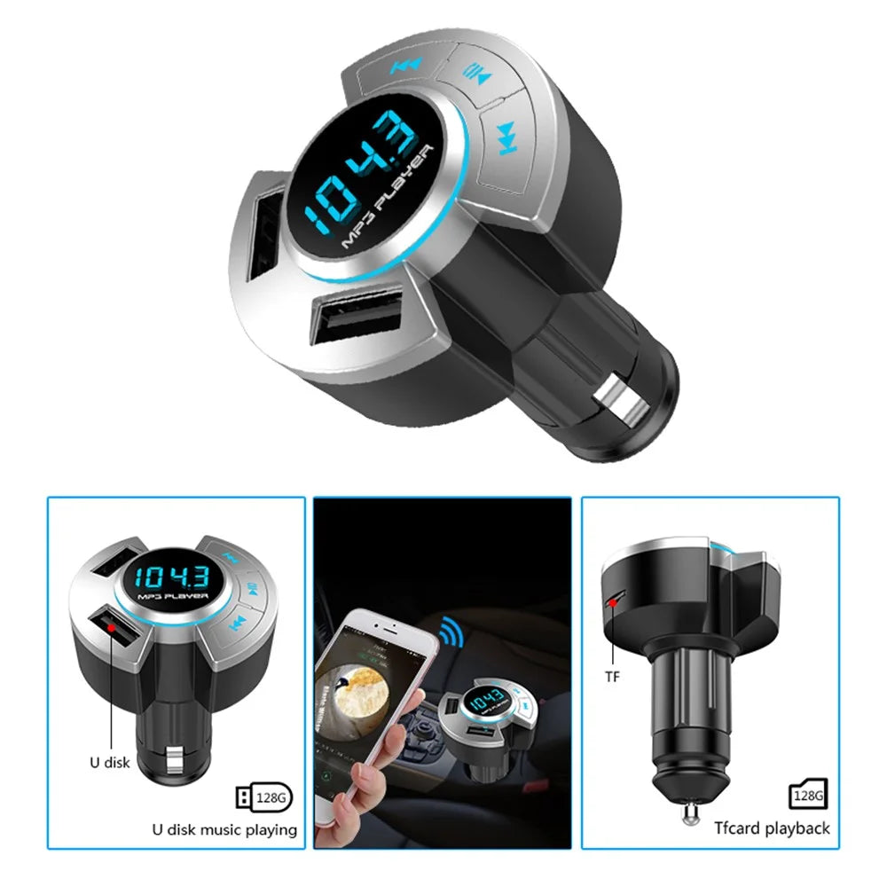 Multifunction Car Bluetooth-compatible MP3 Player Dual USB Car Charger Support TF Card/U Disk - 1