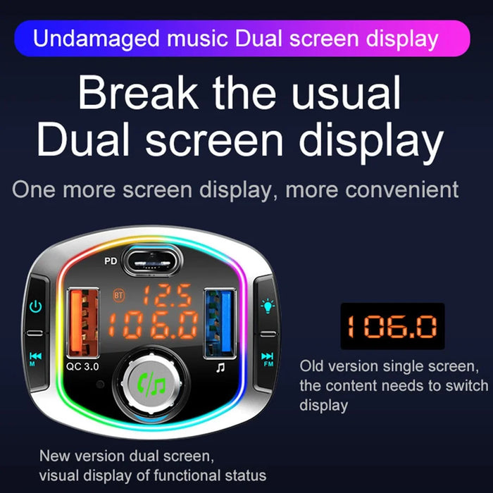 Multifunction Bluetooth-compatible Car FM Transmitter MP3 Player PD+QC3.0 Car Charger - 3