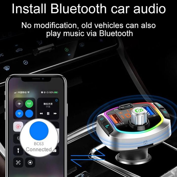 Multifunction Bluetooth-compatible Car FM Transmitter MP3 Player PD+QC3.0 Car Charger - 5