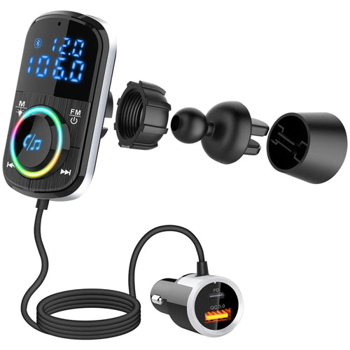 Bluetooth-compatible Car FM Transmitter Audio Adapter Receiver PD & QC3.0 Bluetooth-compatible Car Adapter Colorful LED Backlit - 1