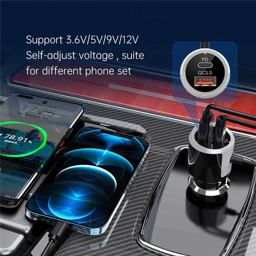 Bluetooth-compatible Car FM Transmitter Audio Adapter Receiver PD & QC3.0 Bluetooth-compatible Car Adapter Colorful LED Backlit - 2