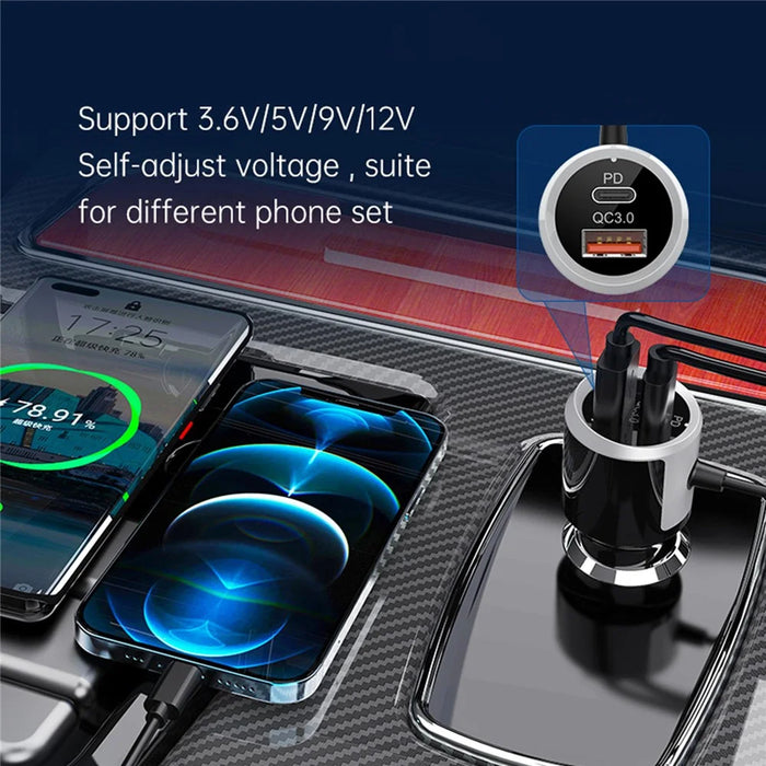 Bluetooth-compatible Car FM Transmitter Audio Adapter Receiver PD & QC3.0 Bluetooth-compatible Car Adapter Colorful LED Backlit - 2