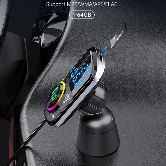 Bluetooth-compatible Car FM Transmitter Audio Adapter Receiver PD & QC3.0 Bluetooth-compatible Car Adapter Colorful LED Backlit - 3
