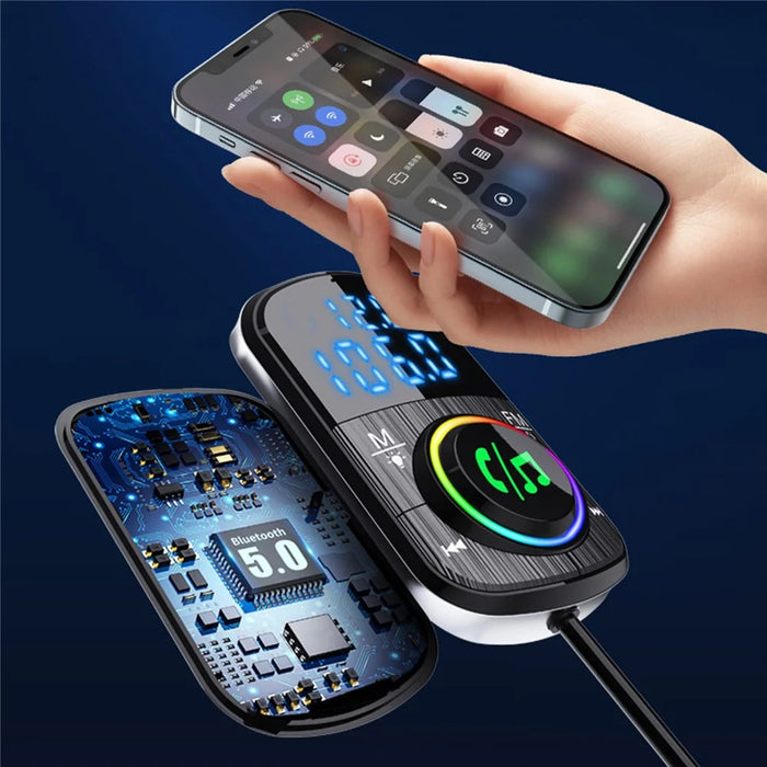 Bluetooth-compatible Car FM Transmitter Audio Adapter Receiver PD & QC3.0 Bluetooth-compatible Car Adapter Colorful LED Backlit - 4