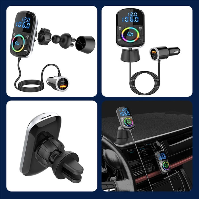 Bluetooth-compatible Car FM Transmitter Audio Adapter Receiver PD & QC3.0 Bluetooth-compatible Car Adapter Colorful LED Backlit - 7